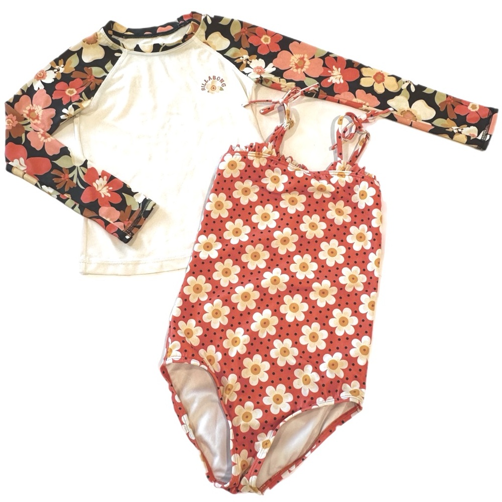 Billabong Girls Rash Guard One Piece Bathing Suit Set